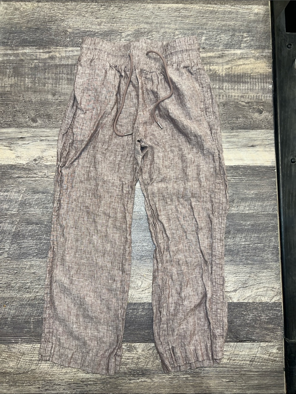 Quince 100% European Linen Wide Leg Drawstring Pants Brown Size Small
